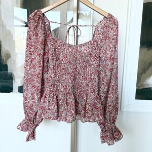 LUCY PARIS Women's Floral Long Sleeve Smocked Blouse Size M Multicolor Spring